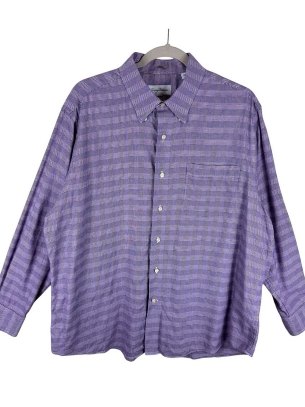 Tommy Bahama 100% Cotton Purple Check Collared Long Sleeve Button Up 17 34-35
